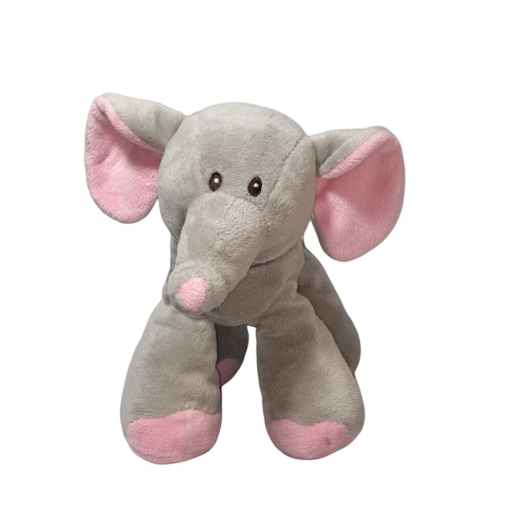 2014 Toys R Us Gray Pink Elephant Stuffed Animal Plush BeanBag Toy 9"